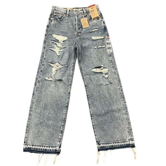 Levi's Ribcage Light Blue Cotton High Rise Ripped Jeans Size: 25 x27 - Picture 2 of 11